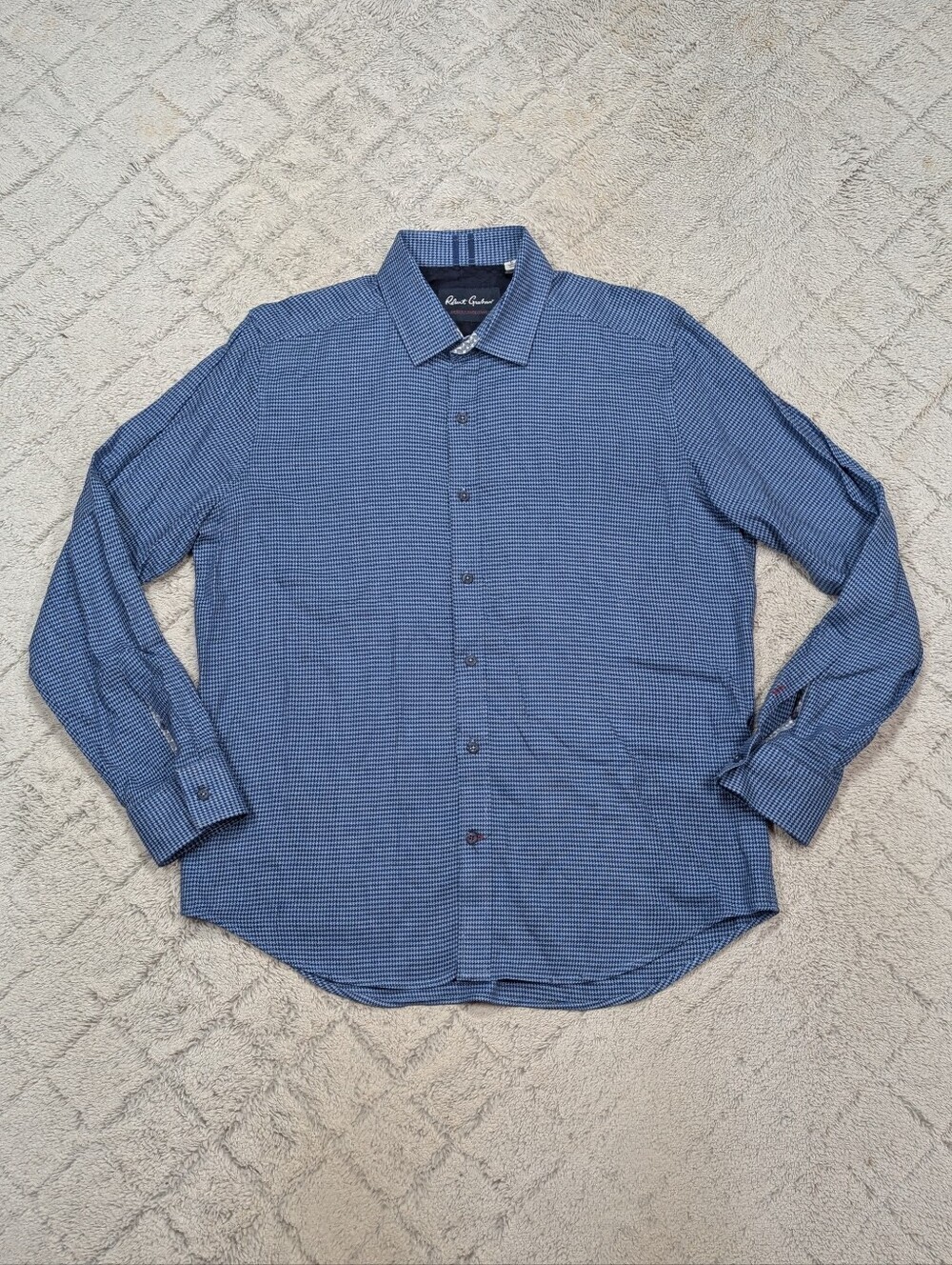 Robert Graham Shirt Mens L Blue Houndstooth Button Up Office Casual Modern